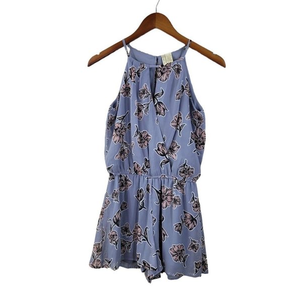 Japna Size Small Romper Shorts light weight Blue floral surplice top - Picture 1 of 5